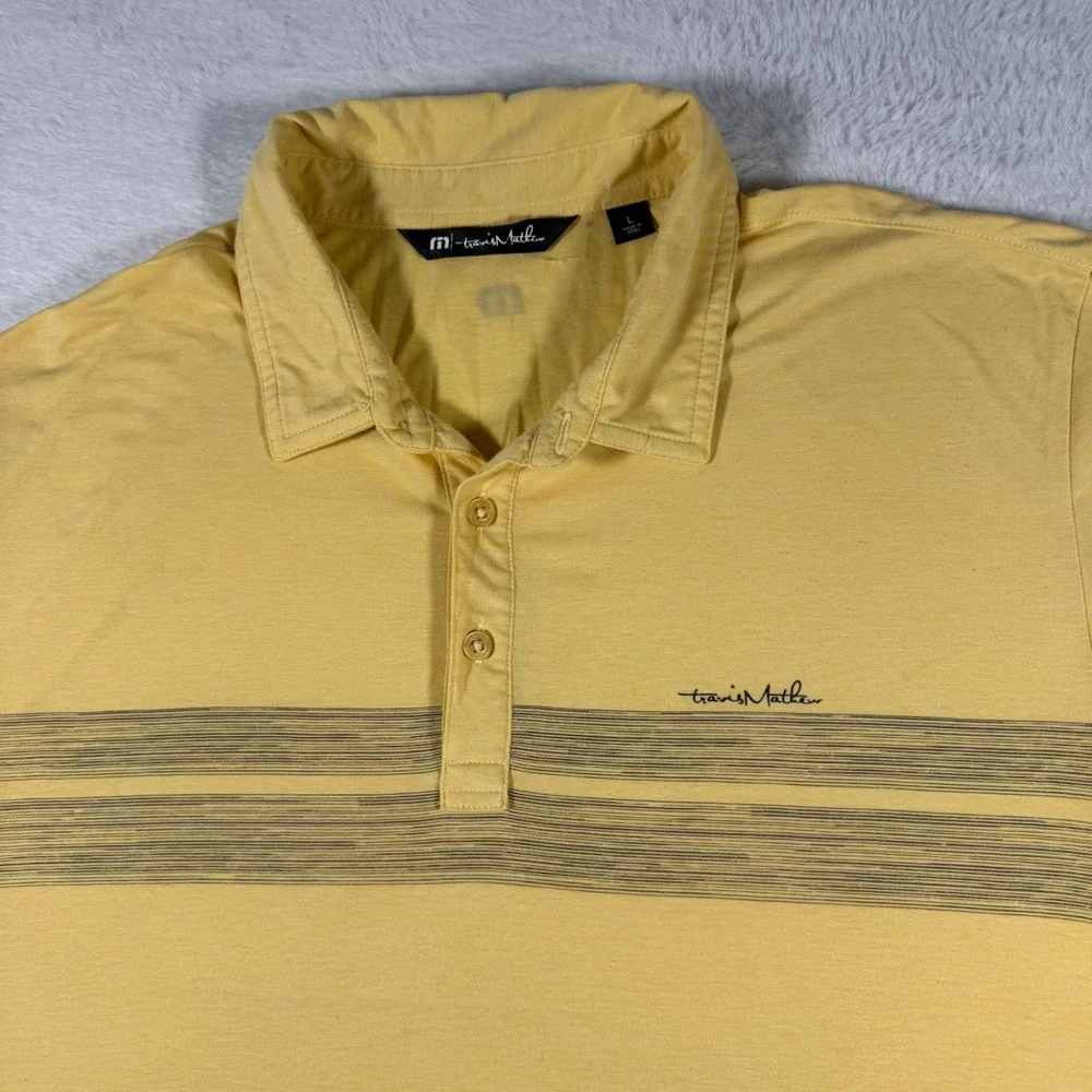 TravisMathew Polo Shirt Mens Large‎ Yellow Striped Golf Performance 0998